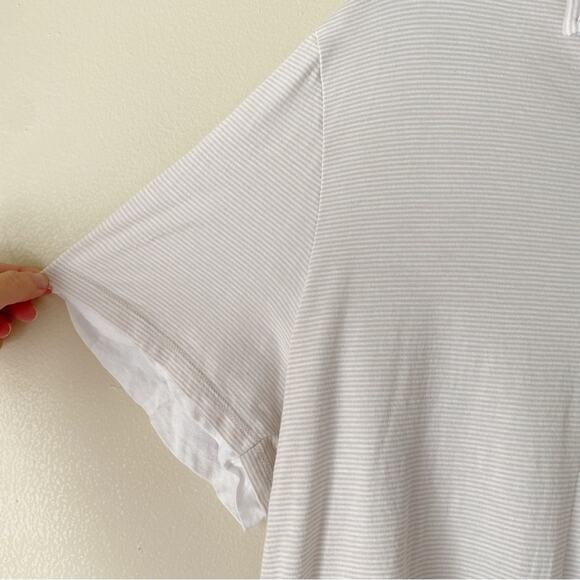 Vince | Men’s Double Layer Polo Shirt Pinstripes Short Sleeves Tan White XXL - Picture 4 of 8